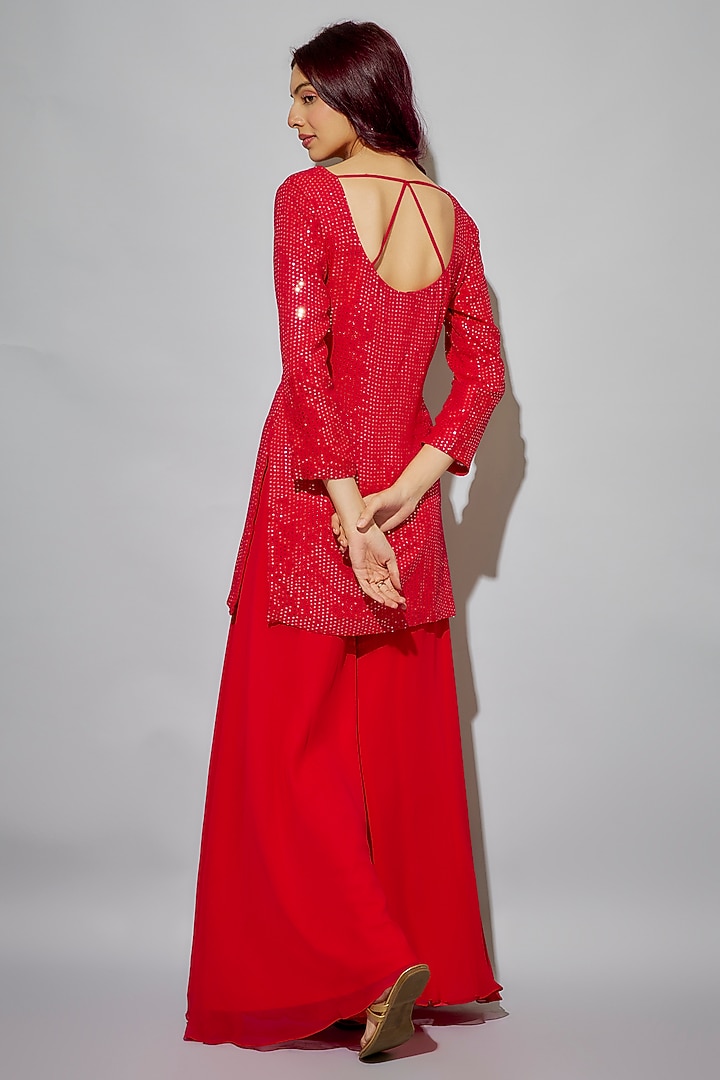 Cherry Pink Sequins Embroidered Kurta Set by Krishna Padia at