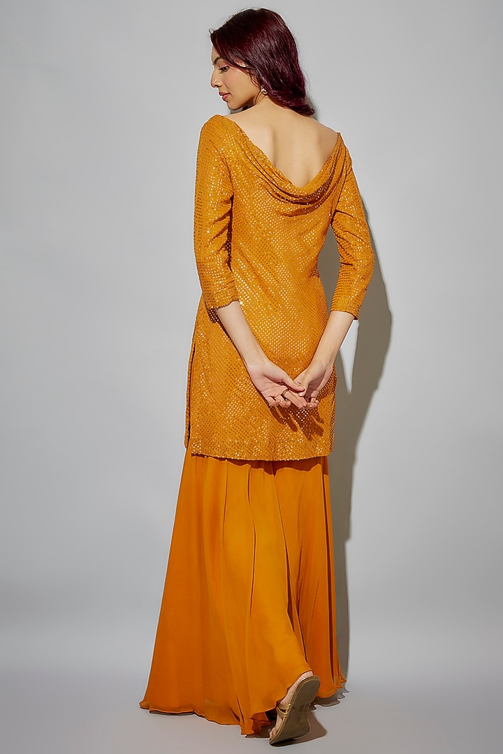 Mustard Georgette Party Wear Sharara Set by Krishna Padia at Pernia's Pop Up Shop