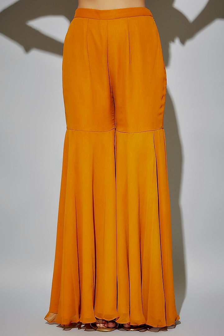 Mustard Georgette Party Wear Sharara Set by Krishna Padia at Pernia's Pop Up Shop
