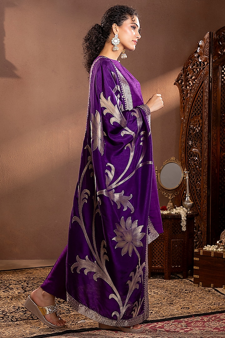 Purple Moonga Silk Kurta Set by Krishna Padia at Pernia's Pop Up Shop