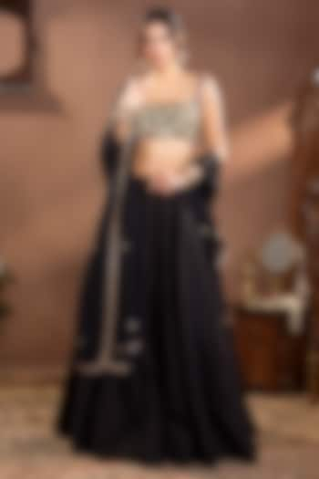 Black Moonga Silk Wedding Lehenga Set by Krishna Padia at Pernia's Pop Up Shop