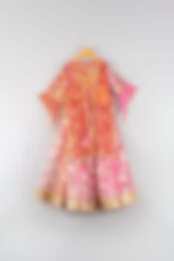 Shaded Pink & Orange Embroidered Lehenga Set For Girls by WILD FLOWER