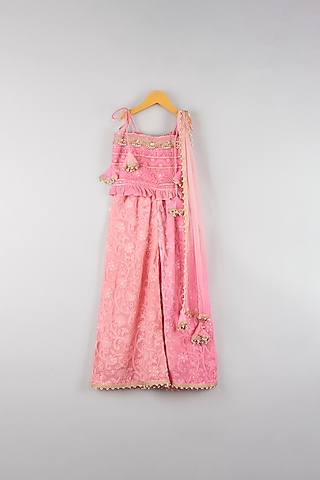 Baby Pink Georgette Pant Set For Girls by WILD FLOWER
