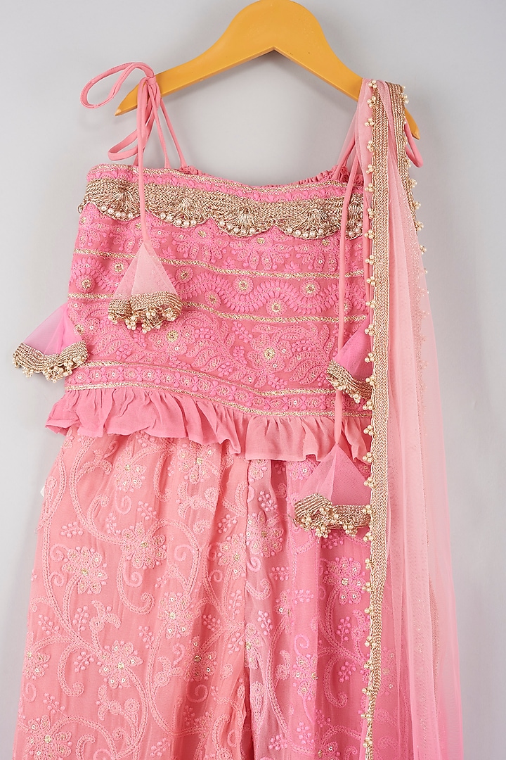 Baby Pink Georgette Pant Set For Girls by WILD FLOWER at Pernia's Pop Up Shop