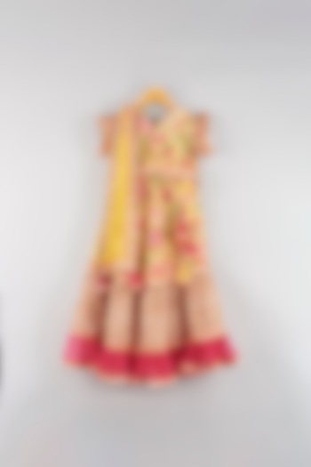 Yellow Floral Printed Lehenga Set For Girls by WILD FLOWER
