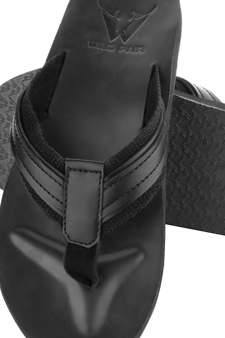 Black Leather Flip Flops by WILDPAIR