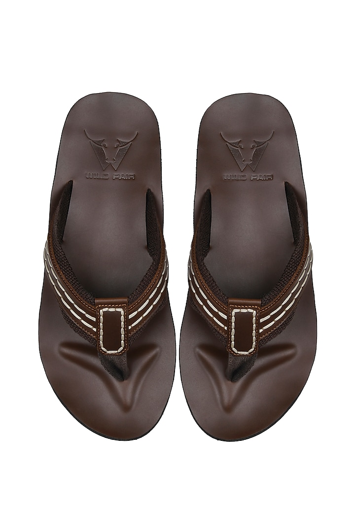 Tan Leather Flip Flops by WILDPAIR