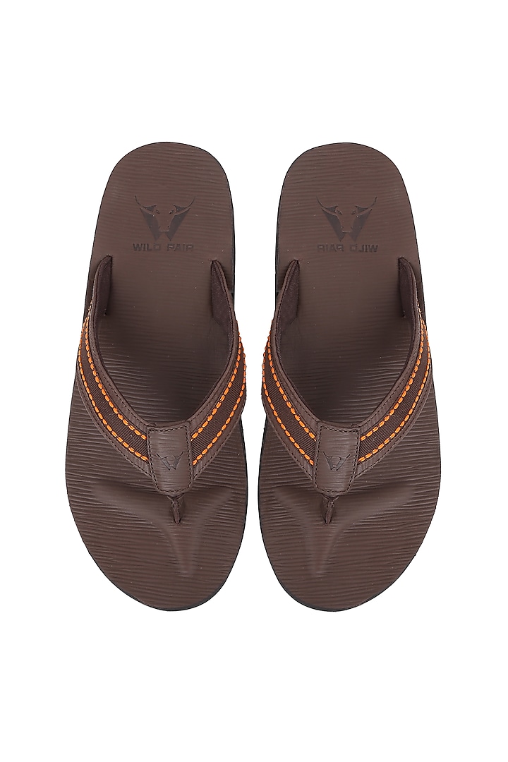 Brown Leather Flip Flops by WILDPAIR
