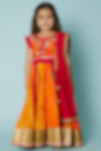 Orange Crush Cotton Lehenga Set For Girls by WILD FLOWER
