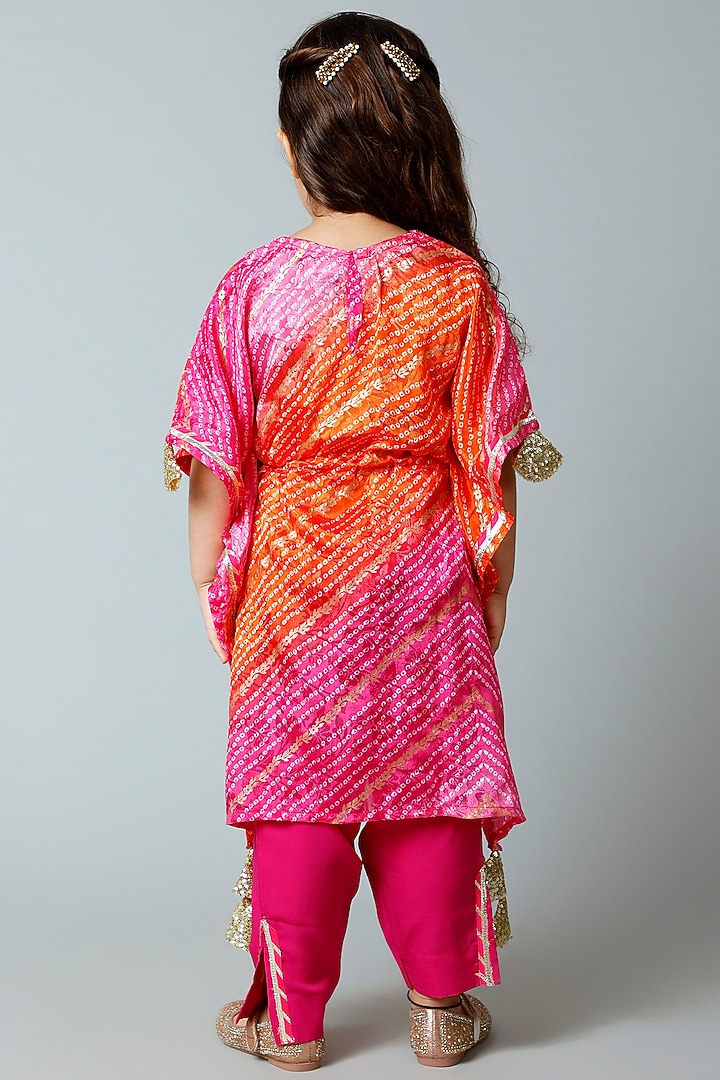 Orange & Pink Shaded Kaftan Set For Girls by WILD FLOWER at Pernia's Pop Up Shop