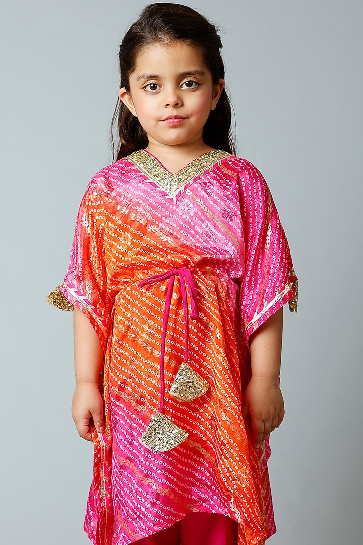 Orange & Pink Shaded Kaftan Set For Girls by WILD FLOWER at Pernia's Pop Up Shop
