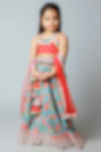 Blue & Pink Printed Lehenga Set For Girls by WILD FLOWER at Pernia's Pop Up Shop