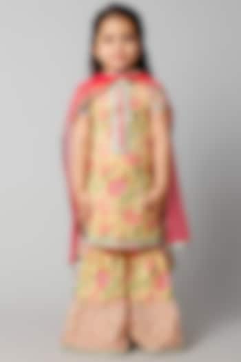 Sunny Yellow Printed Sharara Set For Girls by WILD FLOWER
