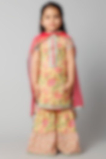 Sunny Yellow Printed Sharara Set For Girls by WILD FLOWER at Pernia's Pop Up Shop