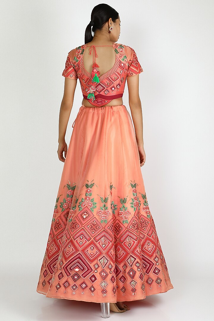 Peach Embroidered Wedding Lehenga Set by W.N.W at Pernia's Pop Up Shop