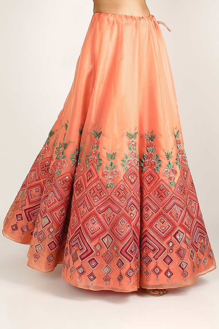 Peach Embroidered Wedding Lehenga Set by W.N.W at Pernia's Pop Up Shop
