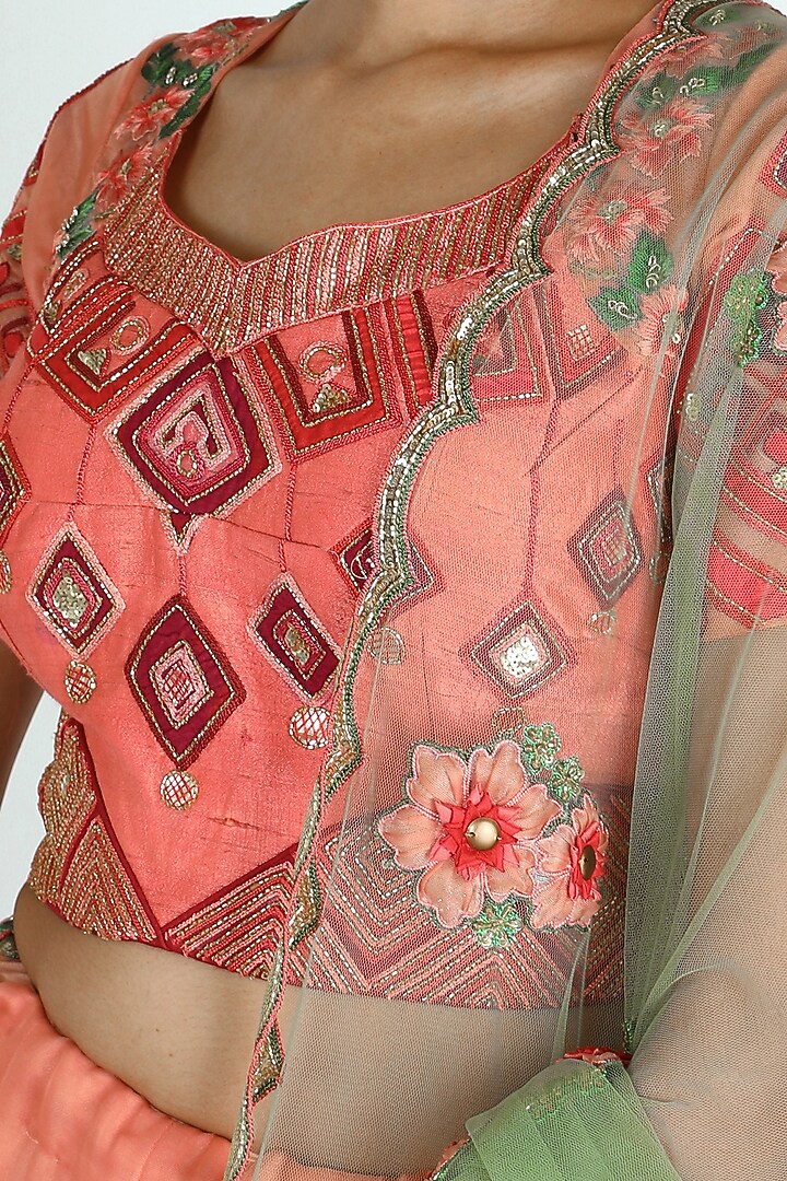 Peach Embroidered Wedding Lehenga Set by W.N.W at Pernia's Pop Up Shop