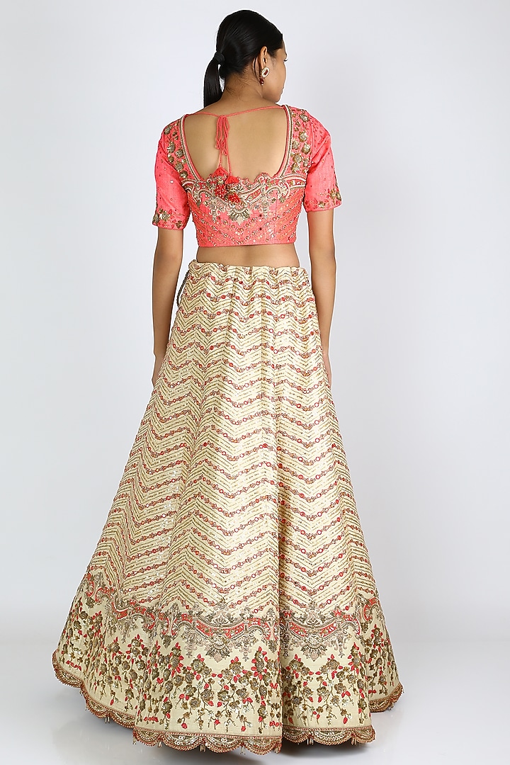 Beige & Peach Embroidered Wedding Lehenga Set by W.N.W at Pernia's Pop Up Shop