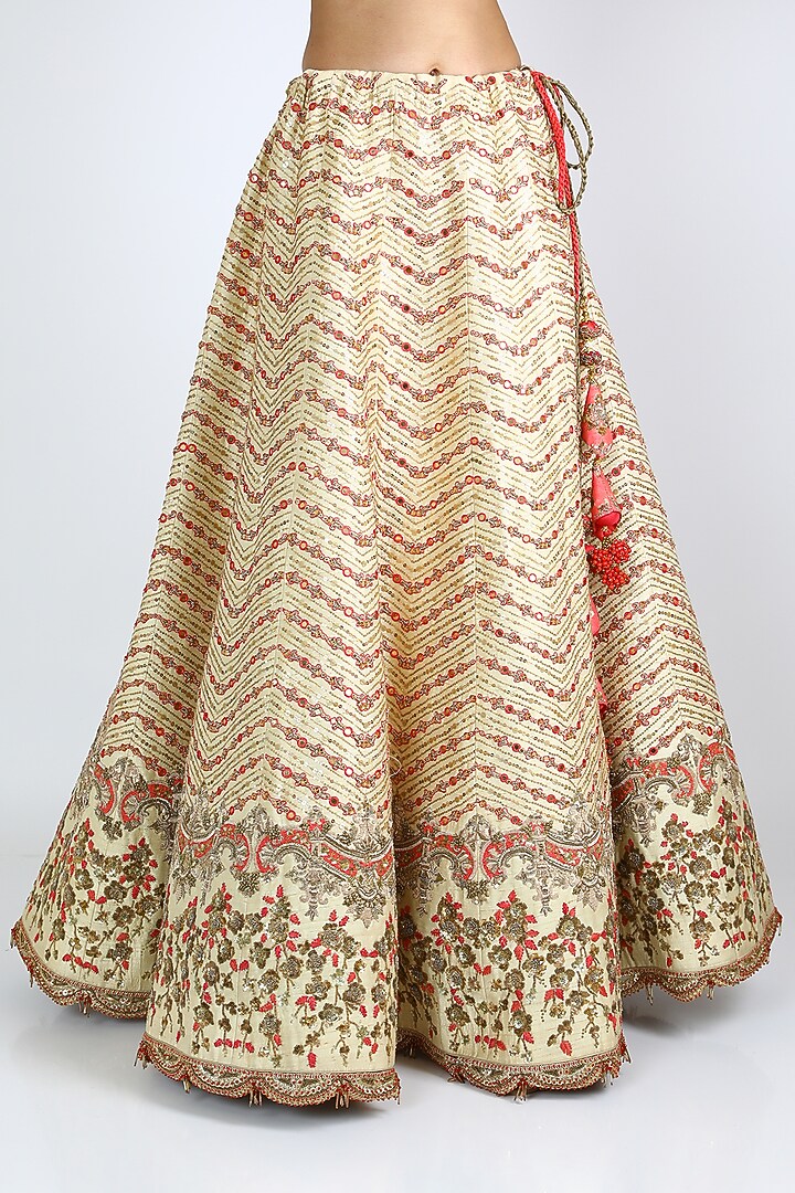 Beige & Peach Embroidered Wedding Lehenga Set by W.N.W at Pernia's Pop Up Shop