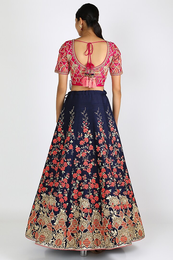 Cobalt Blue Floral Embroidered Bridal Lehenga Set by W.N.W at Pernia's Pop Up Shop