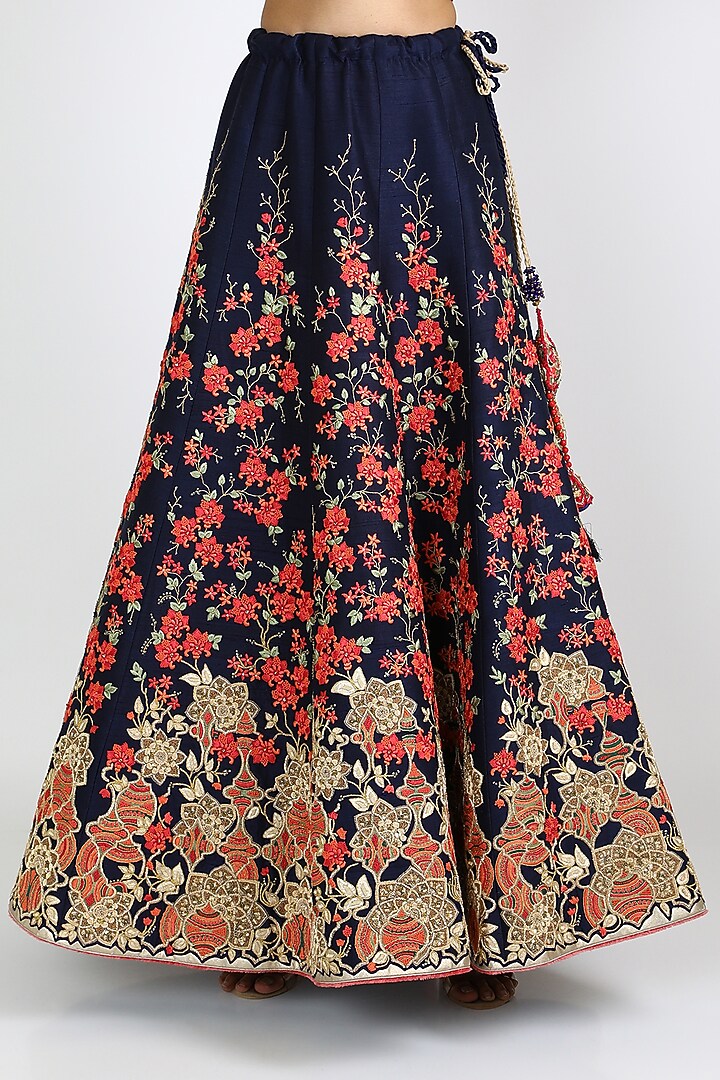 Cobalt Blue Floral Embroidered Bridal Lehenga Set by W.N.W at Pernia's Pop Up Shop