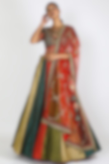 Multi Colored Embroidered Lehenga Set by W.N.W