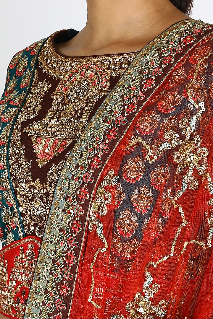 Multi Colored Embroidered Wedding Lehenga Set by W.N.W at Pernia's Pop Up Shop
