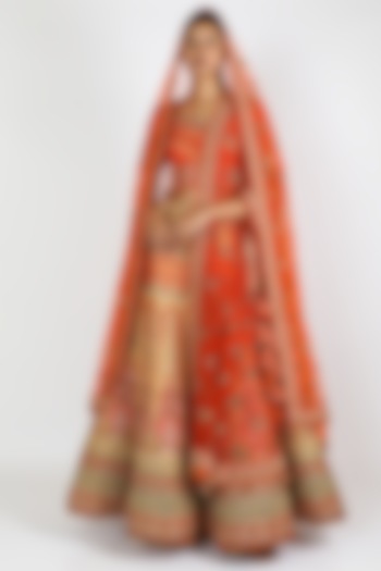 Beige Bridal Embroidered Lehenga Set by W.N.W