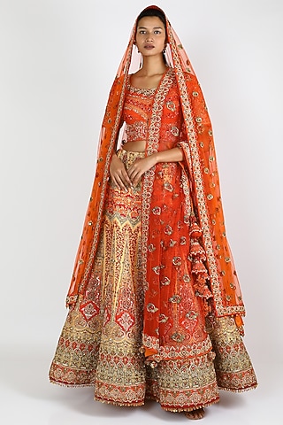Beige Bridal Embroidered Lehenga Set by W.N.W