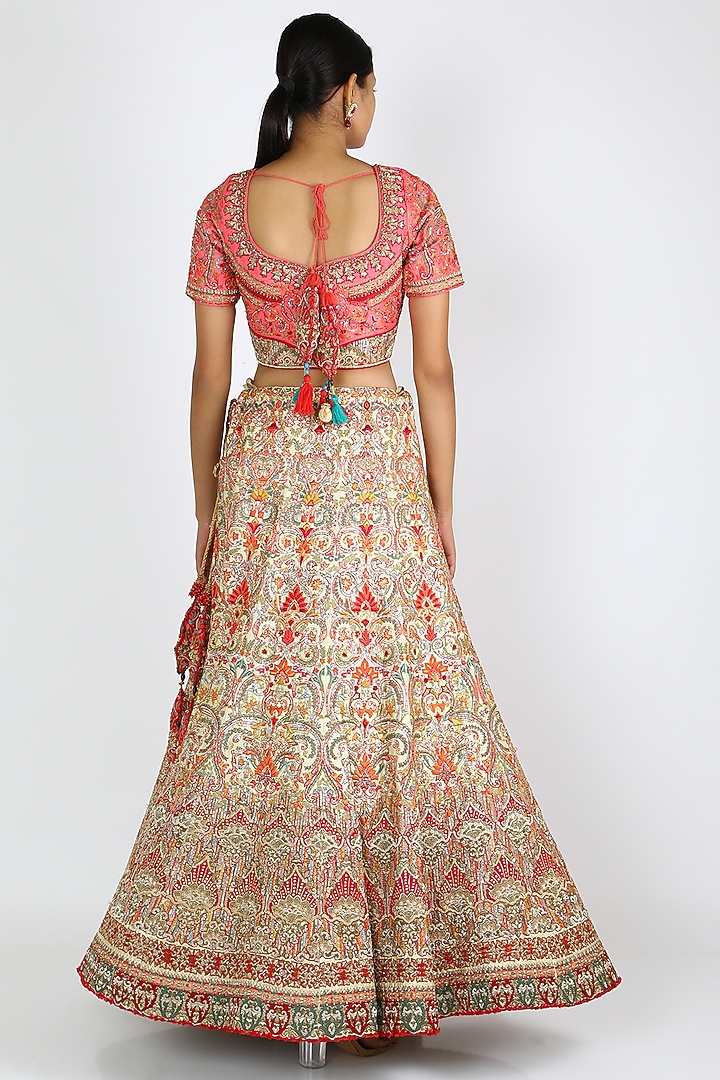 Beige Zardosi Embroidered Bridal Lehenga Set by W.N.W at Pernia's Pop Up Shop