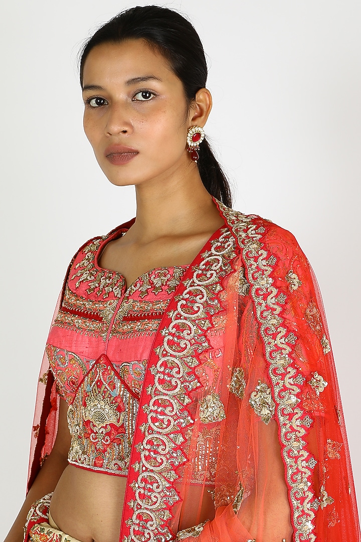 Beige Zardosi Embroidered Bridal Lehenga Set by W.N.W at Pernia's Pop Up Shop