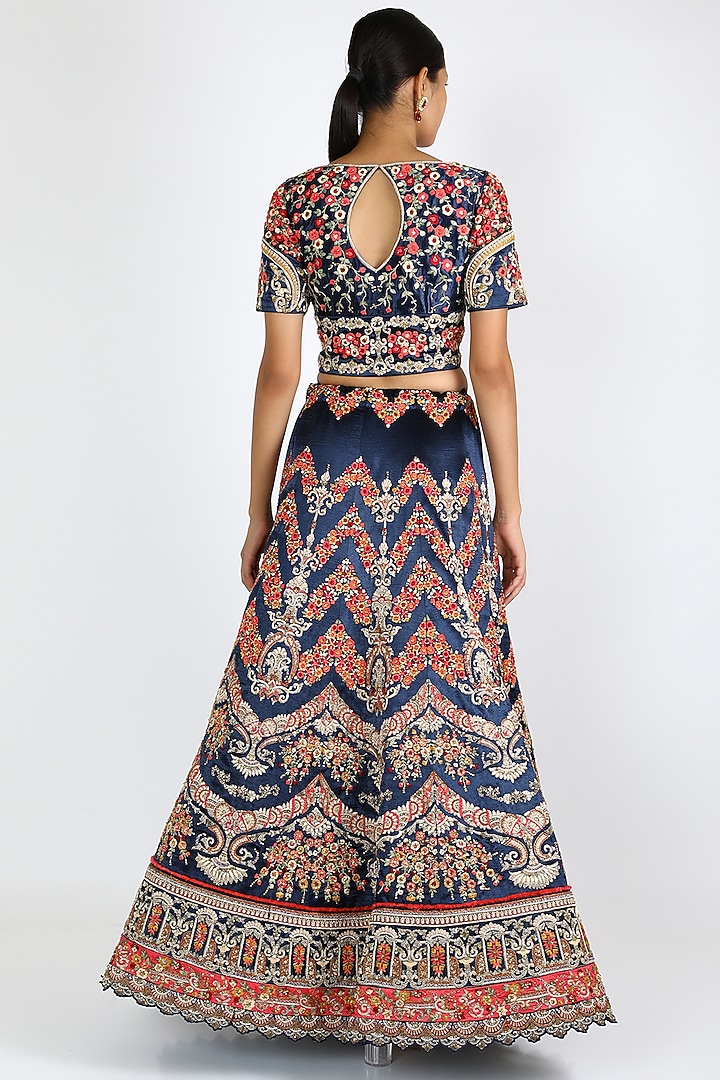 Cobalt Blue Velvet Embroidered Bridal Lehenga Set by W.N.W at Pernia's Pop Up Shop