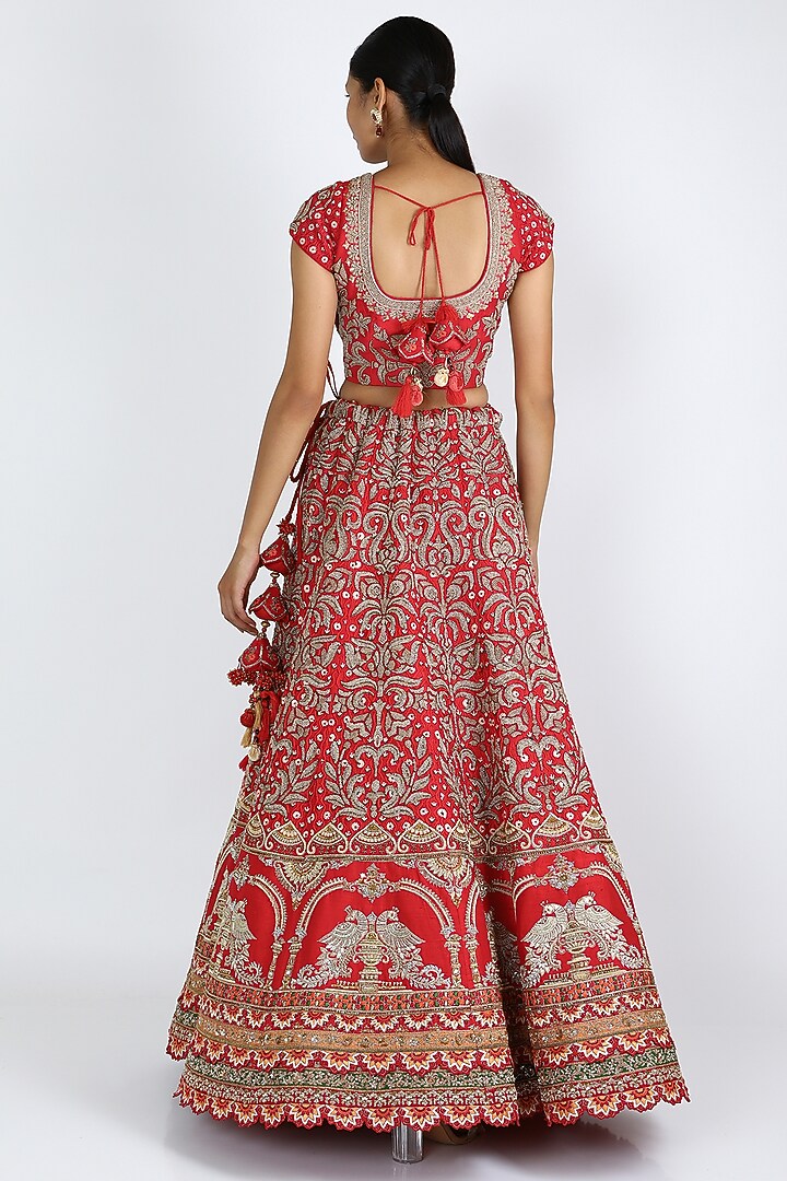 Red Bridal Embroidered Bridal Lehenga Set by W.N.W at Pernia's Pop Up Shop