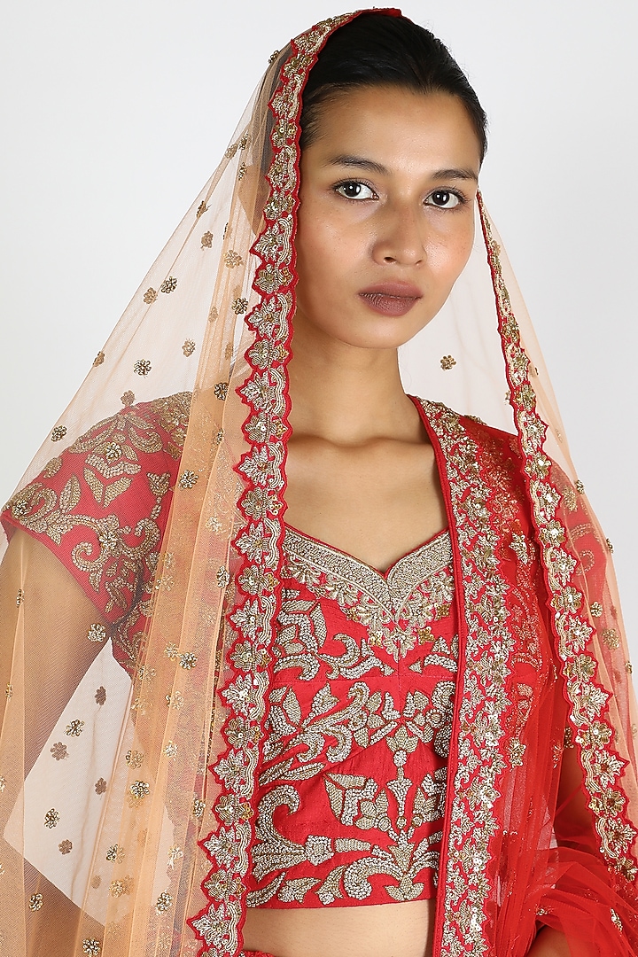Red Bridal Embroidered Bridal Lehenga Set by W.N.W at Pernia's Pop Up Shop