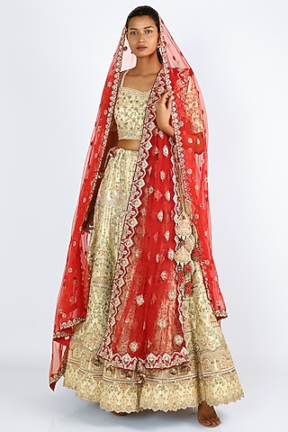 Beige Embroidered Lehenga Set by W.N.W