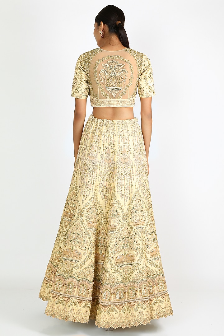 Beige Embroidered Bridal Lehenga Set by W.N.W at Pernia's Pop Up Shop