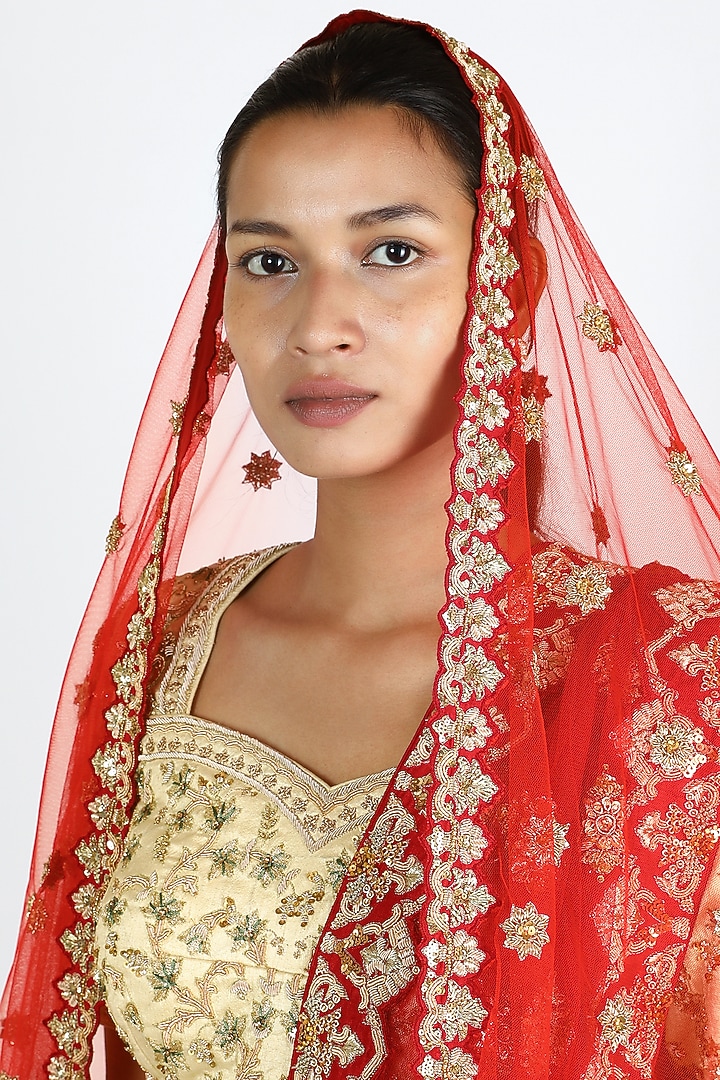 Beige Embroidered Bridal Lehenga Set by W.N.W at Pernia's Pop Up Shop