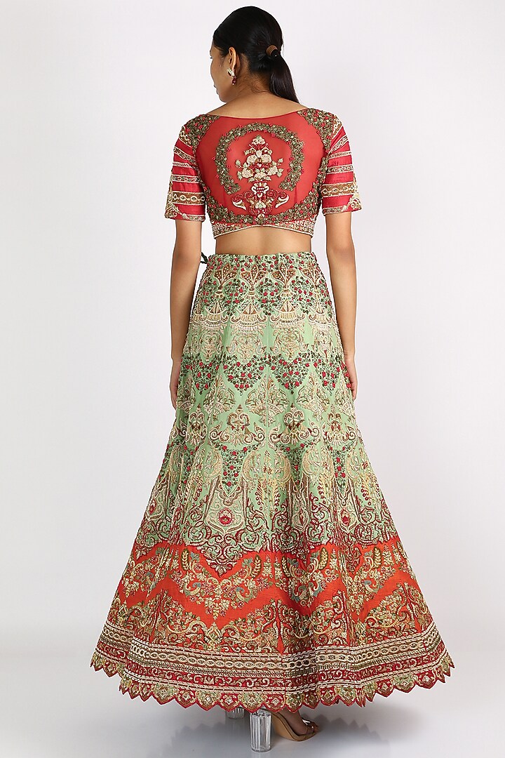 Emerald Green Embroidered Bridal Lehenga Set by W.N.W at Pernia's Pop Up Shop