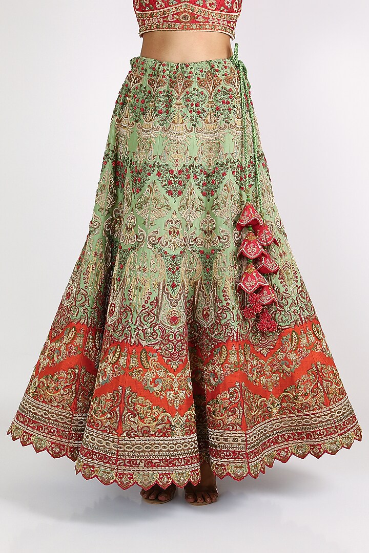Emerald Green Embroidered Bridal Lehenga Set by W.N.W at Pernia's Pop Up Shop