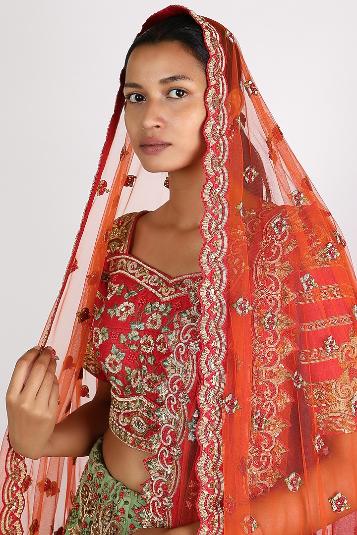 Emerald Green Embroidered Bridal Lehenga Set by W.N.W at Pernia's Pop Up Shop