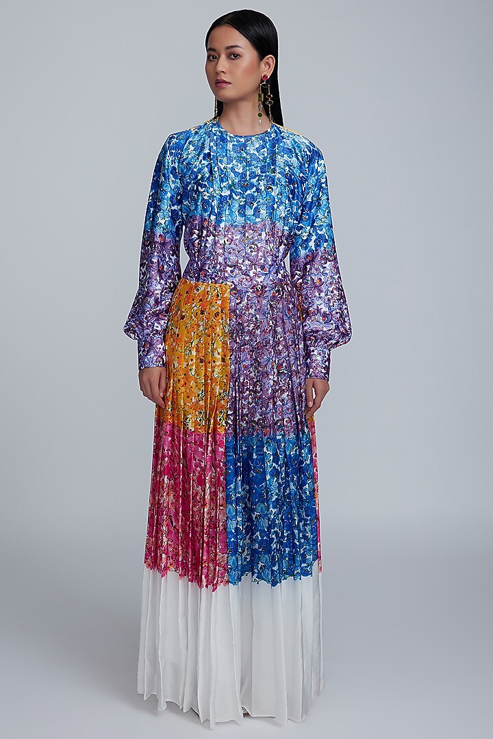 Multi-Colored Printed Pleated Skirt by World Of Ra at Pernia's Pop Up Shop