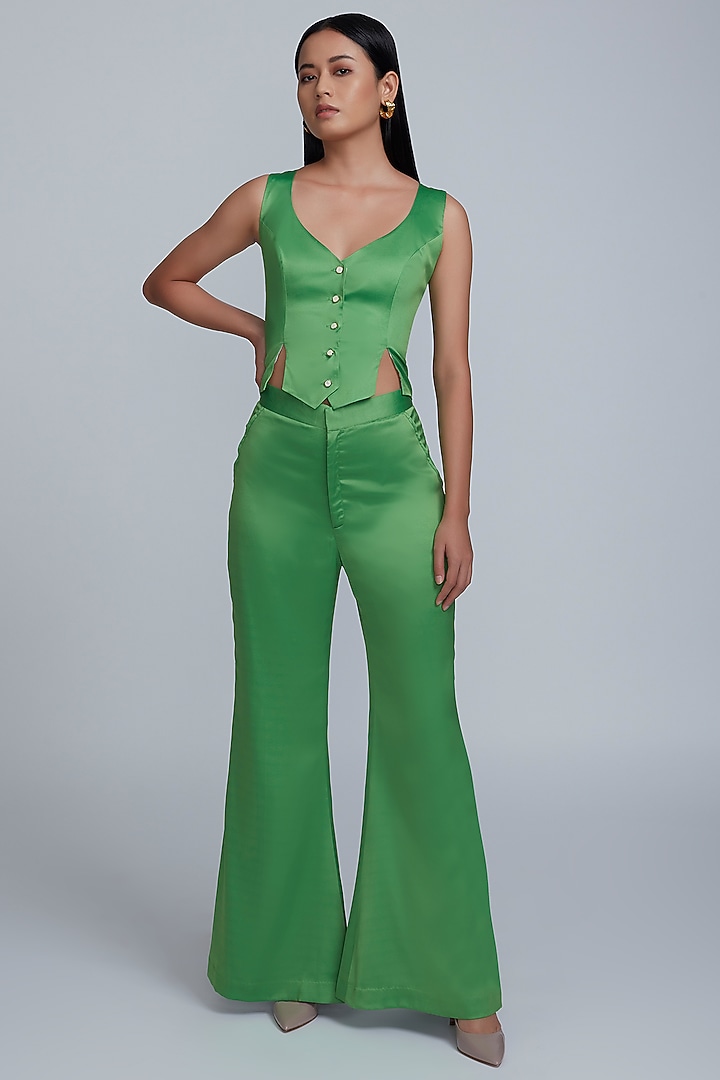 Green Assam Satin Trousers by World Of Ra at Pernia's Pop Up Shop