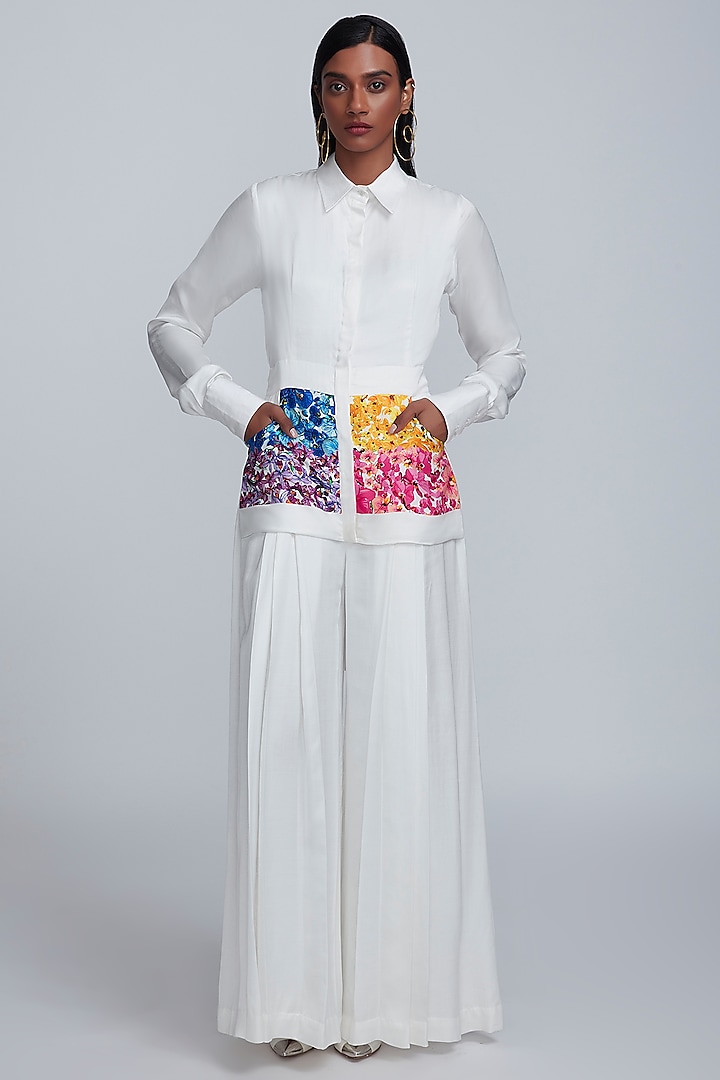 White Floral Printed Jumpsuit by World Of Ra