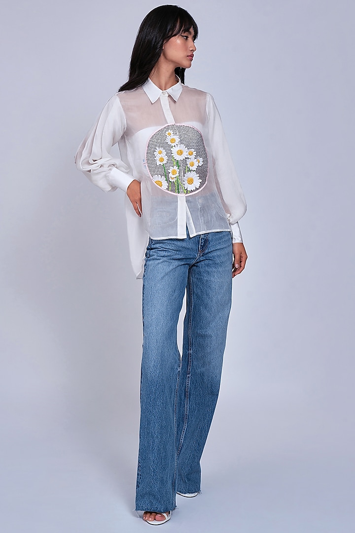 White Hand Embroidered Shirt by World Of Ra