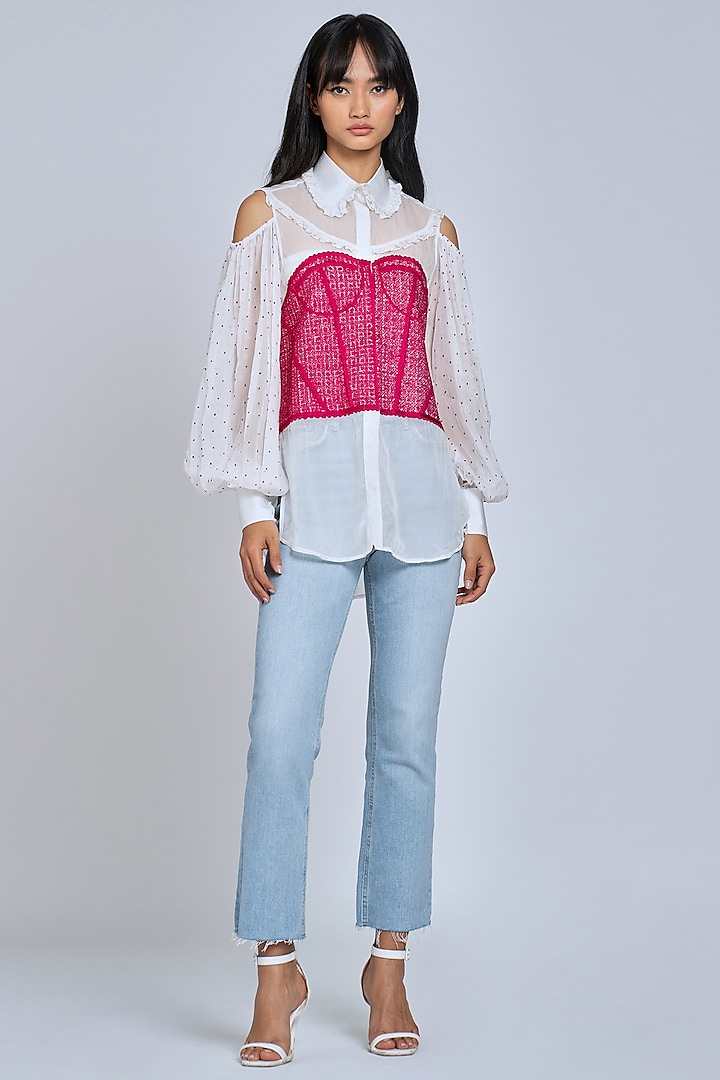 White Organza Embroidered Shirt by World Of Ra
