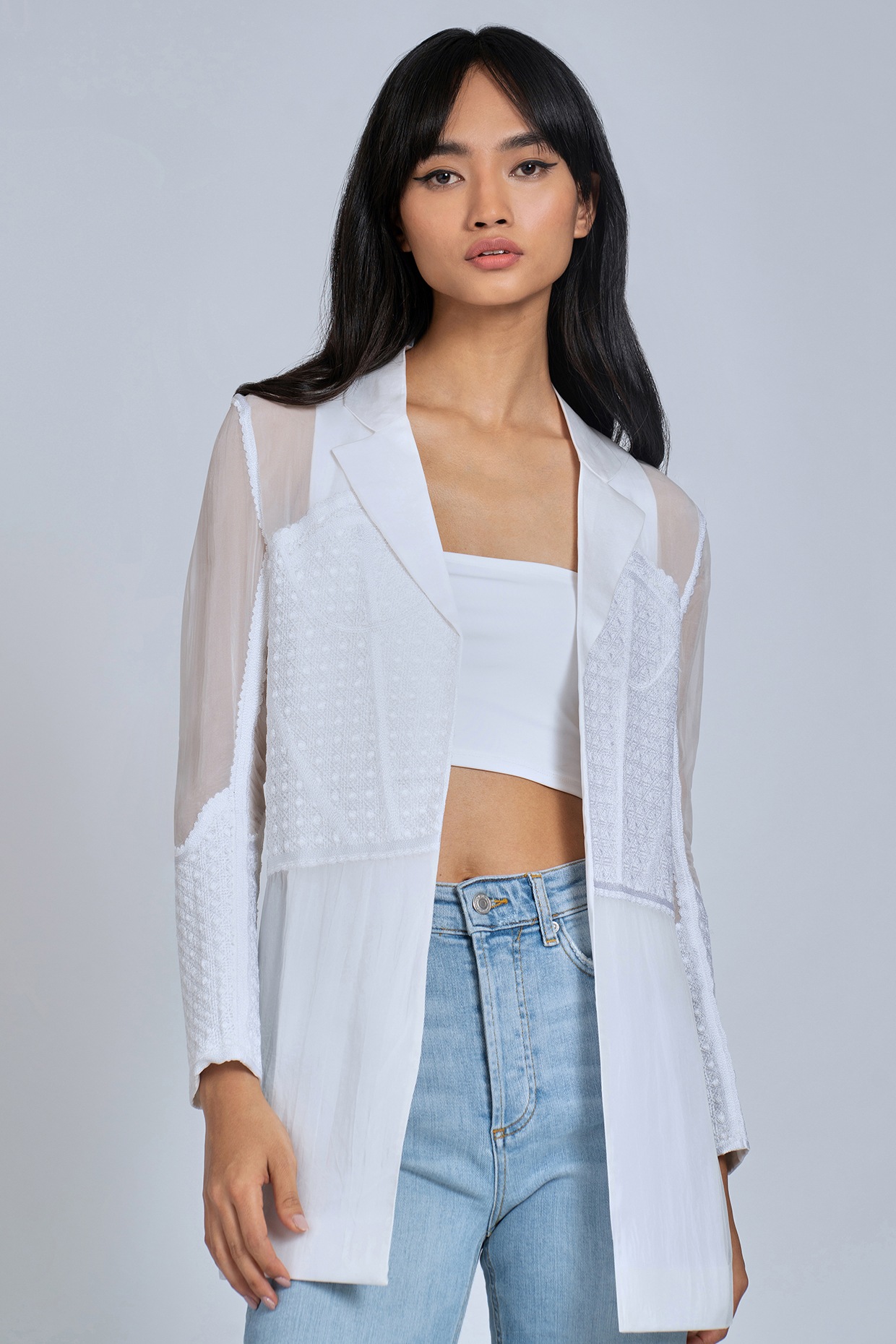 White sheer clearance blazer