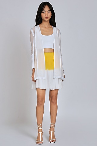 White Organza Sheer Blazer by World Of Ra