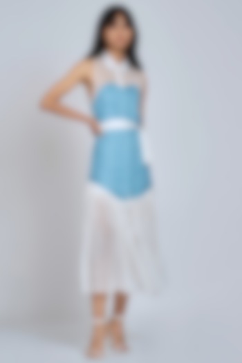White & Powder Blue Embroidered Midi Dress by World Of Ra
