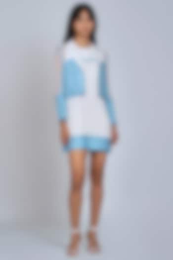 White & Powder Blue Georgette Mini Summer Dress by World Of Ra at Pernia's Pop Up Shop