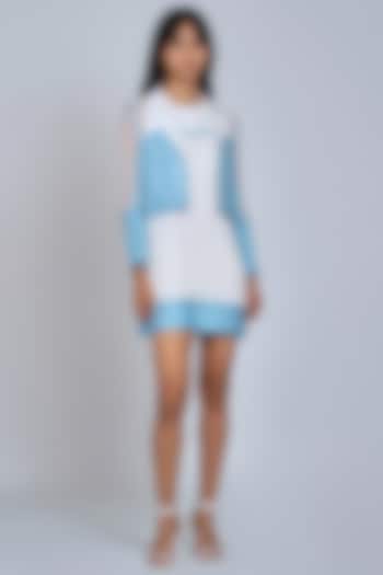 White & Powder Blue Georgette Mini Dress by World Of Ra